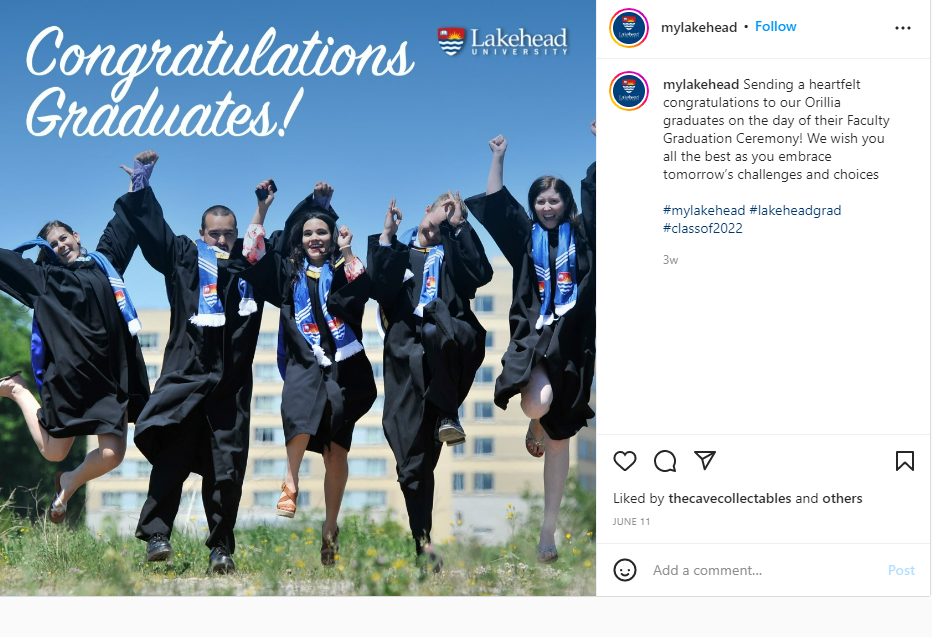 Lakehead Instagram convocation post